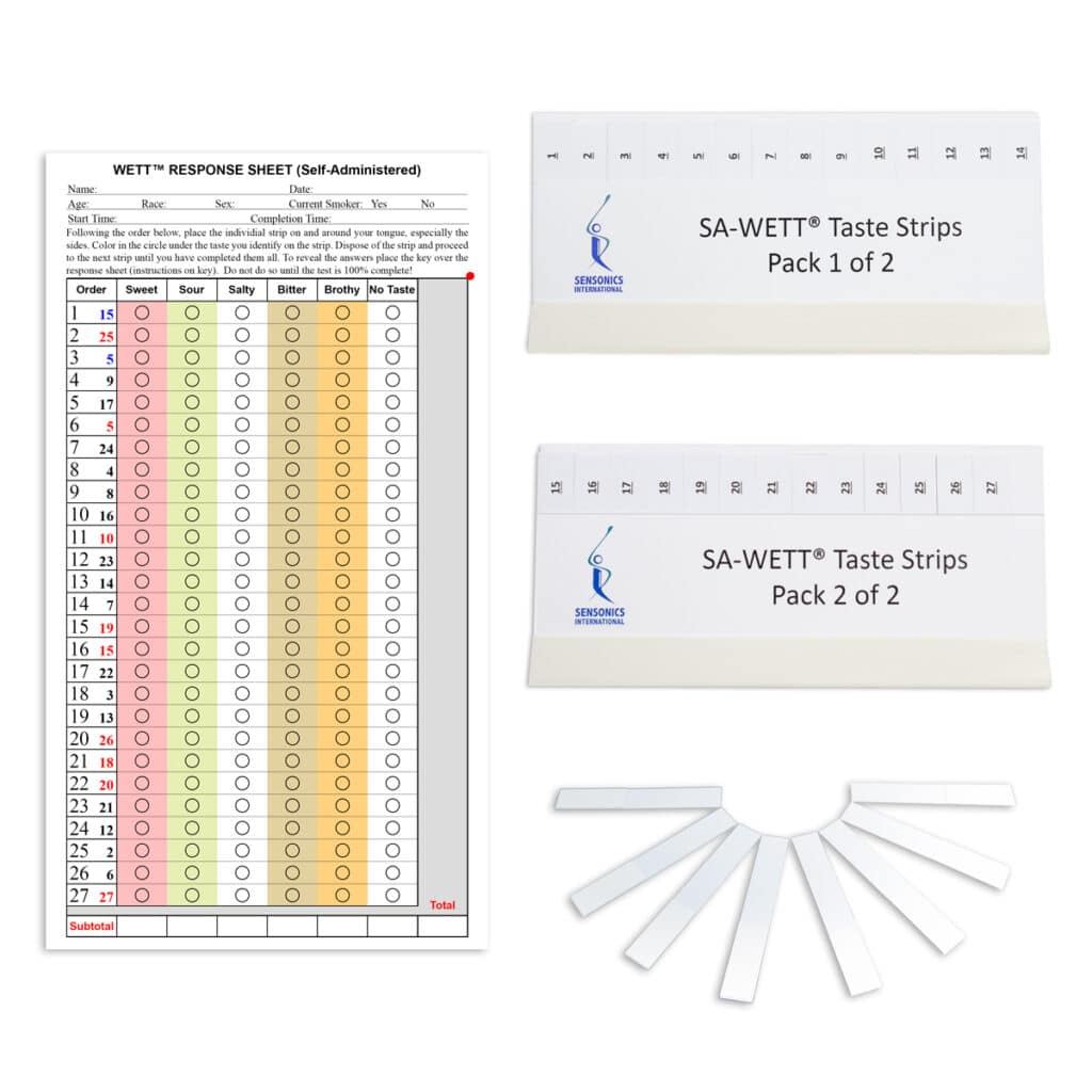 Taste test kit for evaluating sense of taste